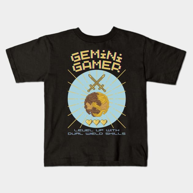 Funny Gemini Zodiac Sign - Gemini Gamer, Level up with dual wield shills Kids T-Shirt by LittleAna